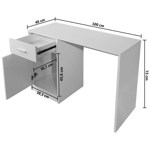 Scrivania con Cassetto e Armadietto Bianca 100x40x73 cm - Foto 5