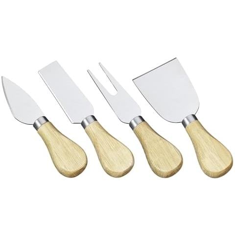 Set 4 Coltelli Formaggio Umbria Satinato Con Manici In Legno Di Quercia - Foto 1
