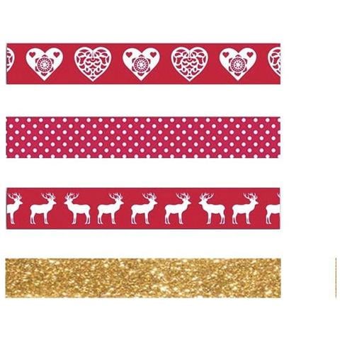 3 Masking Tape Di Natale Scandinavo Rosso E Bianco + Washi Tape Dorato - Foto 3