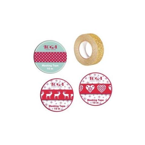 3 Masking Tape Di Natale Scandinavo Rosso E Bianco + Washi Tape Dorato - Foto 1