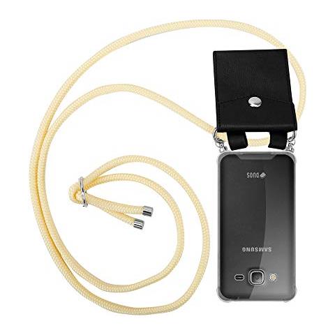 Catena Di Telefoni Cellulari Compatibile Con Samsung Galaxy J3 / J3 Duos 2016 In Crema Beige - Coperchio Protettivo In Silicone Con Anelli D'argento, Cinturino In Corda E Custodia Staccabile - Foto 1