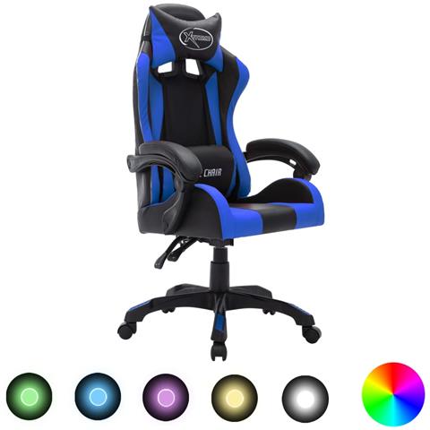 Sedia Da Gaming Con Luci A Led Rgb Blu E Nera In Similpelle - Foto 1