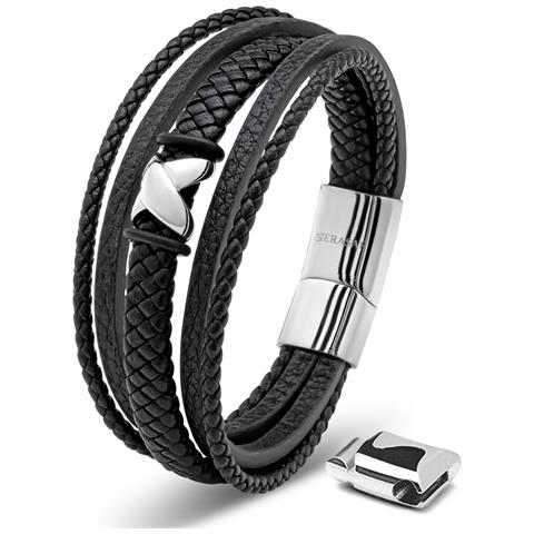 Bracciale in Pelle da Uomo, ""Flake"", 17cm, Argento - Foto 1