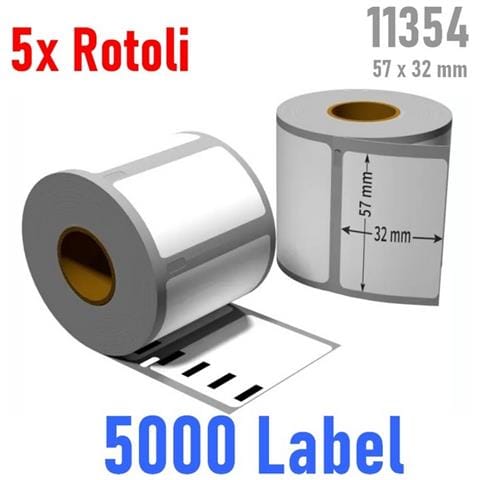 5x Rotolo Etichette Bianco Compatibile Dymo 11354 - 57 X 32 Mm 5000 Label - Foto 1