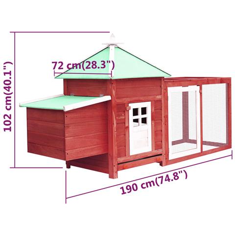 Pollaio Con Casetta Nidificazione Rosso 190x72x102 Cm In Abete - Foto 6