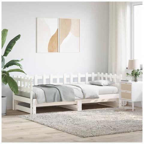 Dormeuse Estraibile Bianca 2x (80x200) Cm Legno Massello Di Pino - Foto 3
