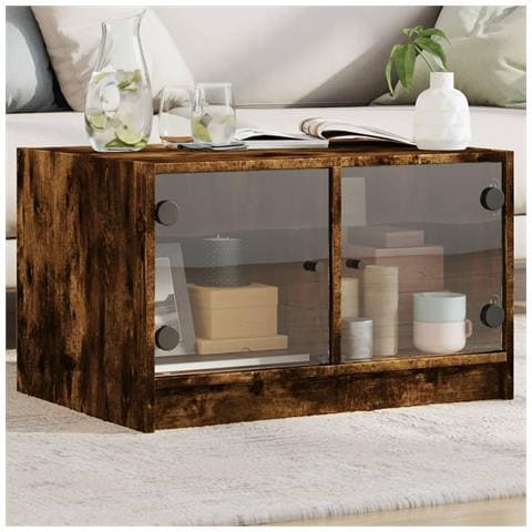 Tavolino Da Salotto Con Ante In Vetro Rovere Fumo 68x50x42 Cm - Foto 1