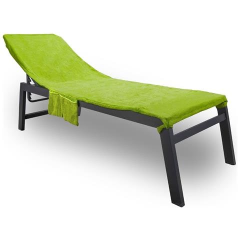 Telo Mare Lettino In Spugna Tinta Unita Con Tasche Modello Pool&beach Lettino Verde Acido - Foto 1
