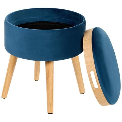 Sgabello Contenitore Neely Velluto Blu Marino - Foto 2