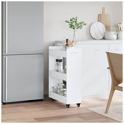 Mobile Con Ruote Bianco 60x22x79 Cm In Legno Multistrato - Foto 3