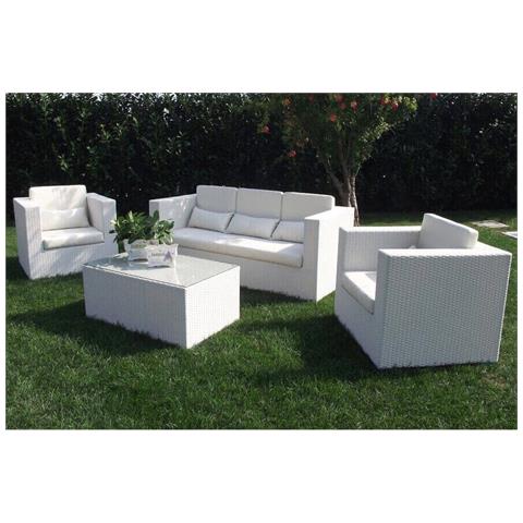 Salotto Da Esterno Giardino 5 Posti Con Struttura In Alluminio Rivestito In Wicker Intrecciato Con Cuscini Agustin - White - Foto 1