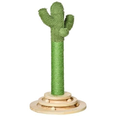 Albero Tiragraffi A Cactus Per Gatti, Corda Sisal E Base Con Palline In Legno, 32x32x60cm - Foto 1