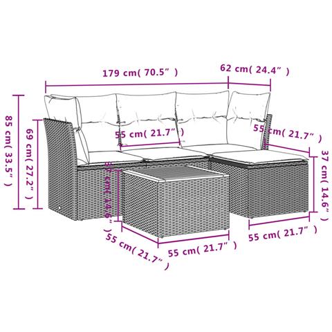Set Divani da Giardino 5 pz con Cuscini in Polyrattan Nero - Foto 2