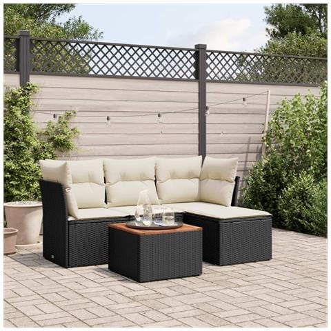 Set Divani da Giardino 5 pz con Cuscini in Polyrattan Nero - Foto 3