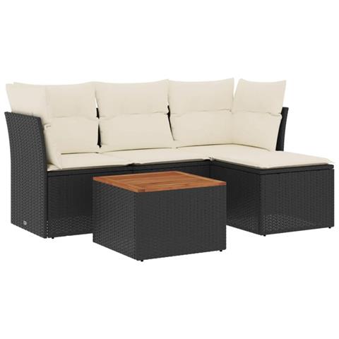 Set Divani da Giardino 5 pz con Cuscini in Polyrattan Nero - Foto 1