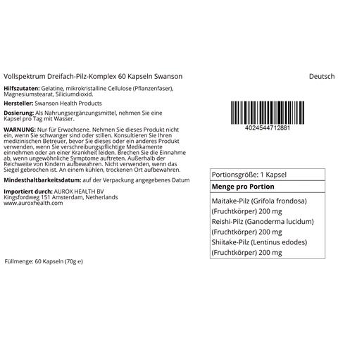 Complesso Triplo Di Funghi A Spettro Completo 60 Capsule Swanson Health Products - Foto 2
