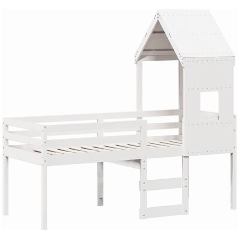 Letto A Soppalco Con Tetto Bianco 90x200 Cm In Legno Di Pino - Foto 3