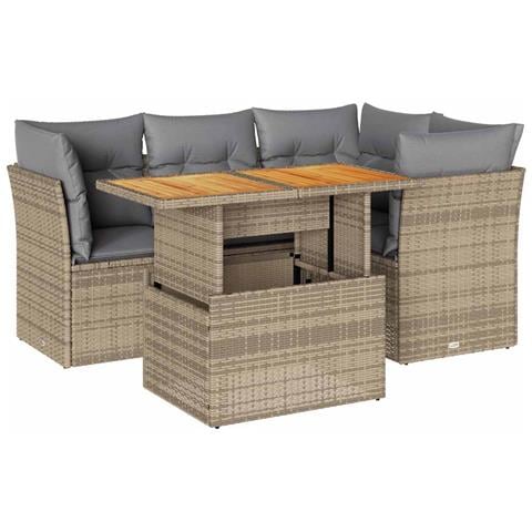 Set Divano Da Giardino 5 Pz Con Cuscini Beige In Polyrattan - Foto 1
