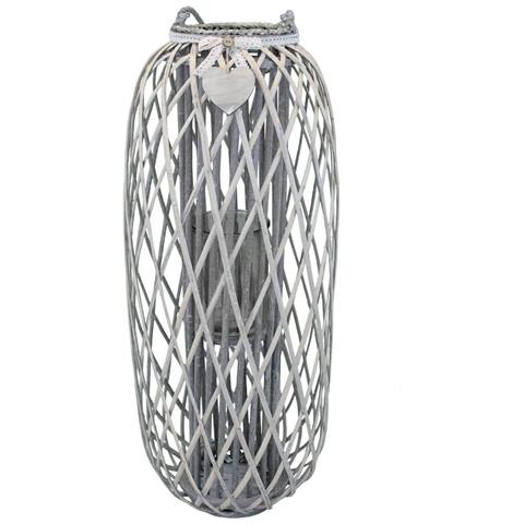 Lanterna Da Esterno In Vimini E Portacandela In Vetro Con Nastrino In Pizzo Vimini Selection - Gray - Foto 1