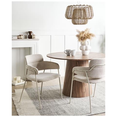 Set Di 2 Sedie Da Pranzo Paonia Ciniglia Beige Chiaro - Foto 1
