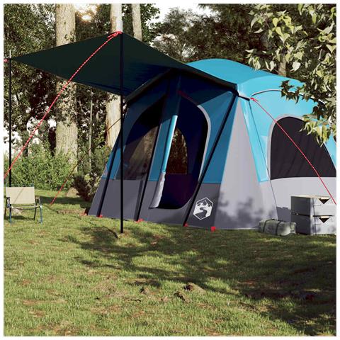 Tenda da Campeggio a Cabina per 5 Persone Blu Impermeabile - Foto 10