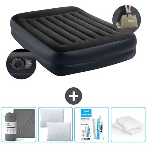 Set Materassino Gonfiabile - 203x152x42 Cm - Blu - Include Accessori Coordinati - Foto 1