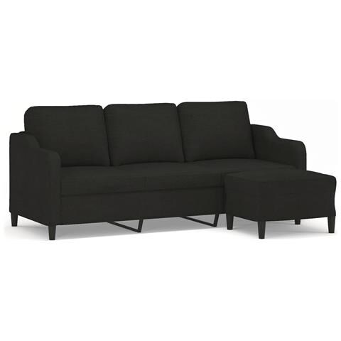 Divano A 3 Posti Con Poggiapiedi Nero 180 Cm In Tessuto - Foto 1