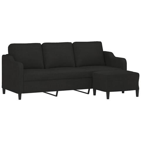 Divano A 3 Posti Con Poggiapiedi Nero 180 Cm In Tessuto - Foto 2