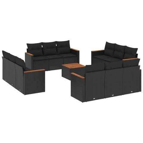 Lusso Casadino -  Set Divani Da Giardino 13pz Con Cuscini Nero In Polyrattan - Foto 1