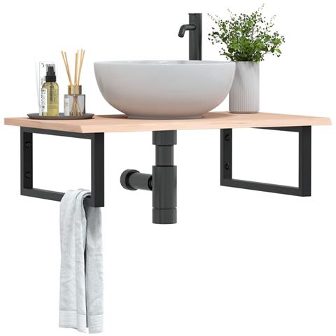 Ripiano A Parete Per Lavabo In Acciaio E Massello Di Rovere - Foto 8