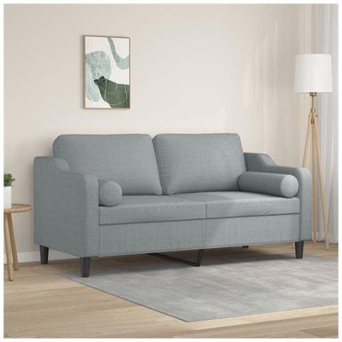 Divano a 2 Posti con Cuscini Grigio Chiaro 140 cm in Tessuto - Foto 2
