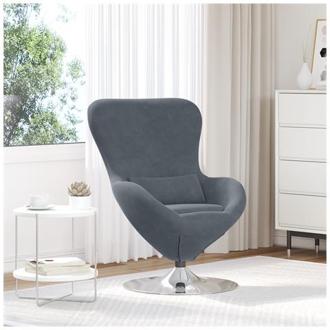 Poltrona a Uovo Grigia in Velluto - Foto 2