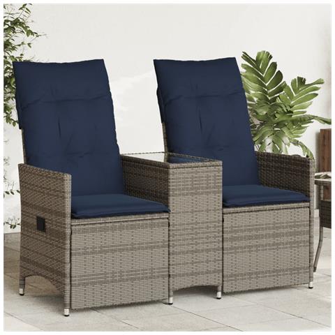 Divano da giardino reclinabile a 2 posti con tavolo grigio in polyrattan - Foto 2