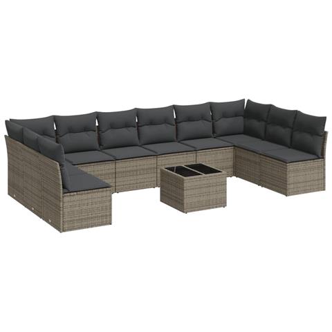 Set Divani da Giardino 11 pz con Cuscini in Polyrattan Grigio - Foto 1