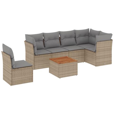 Set Divano da Giardino 7 pz con Cuscini Beige Misto Polyrattan - Foto 1