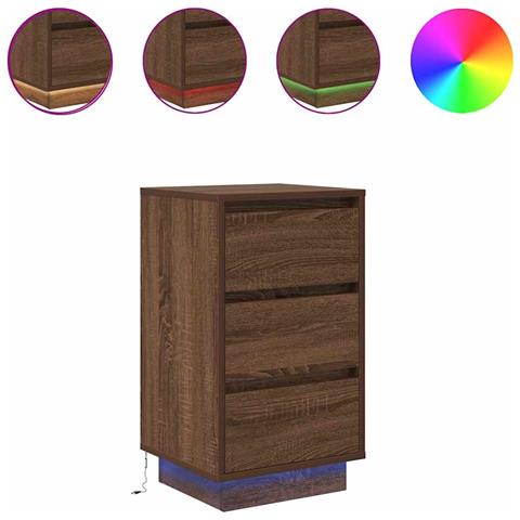Comodino con Luci LED Rovere Marrone 38x34x65 cm - Foto 1