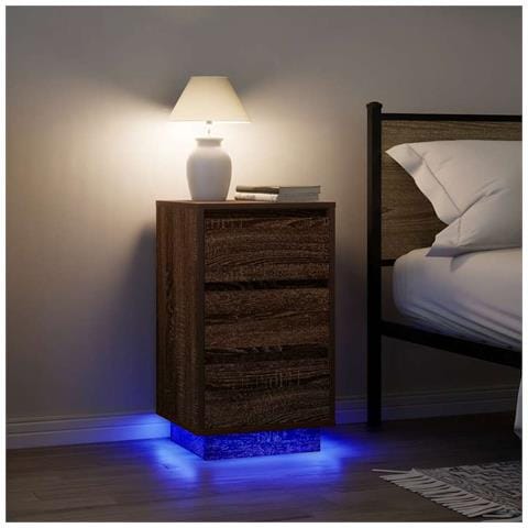 Comodino con Luci LED Rovere Marrone 38x34x65 cm - Foto 2
