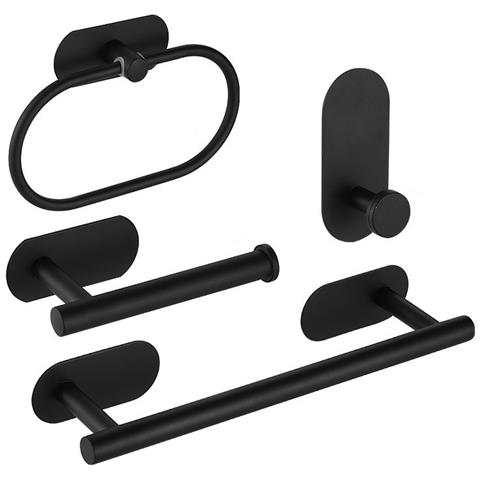 Set Di 4 Appendiabiti Da Bagno In Acciaio Inossidabile Senza Foratura Black - Foto 1