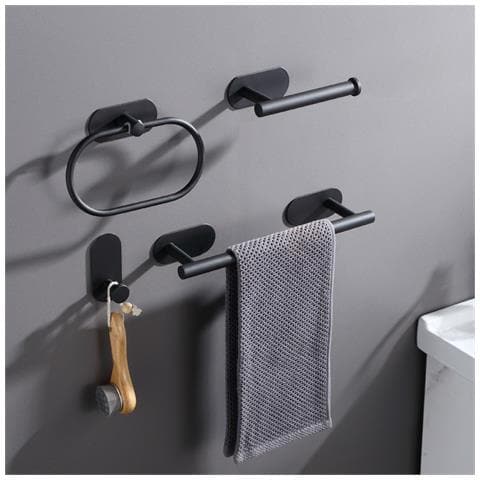 Set Di 4 Appendiabiti Da Bagno In Acciaio Inossidabile Senza Foratura Black - Foto 3