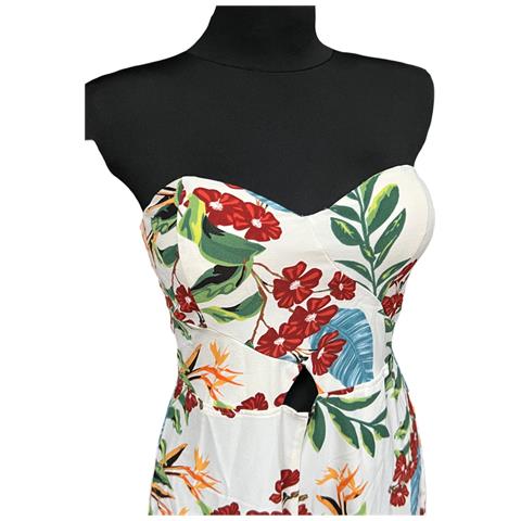 Tuta Da Donna A Fiori Senza Spalline Push Up Bianca M - Foto 2