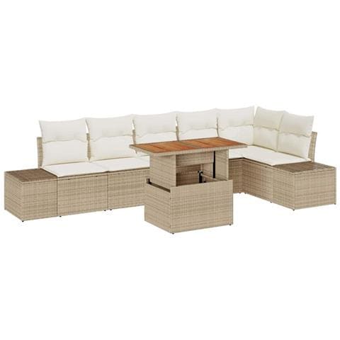 Set Divano da Giardino 7 pcs Beige Poly Rattan - Foto 1