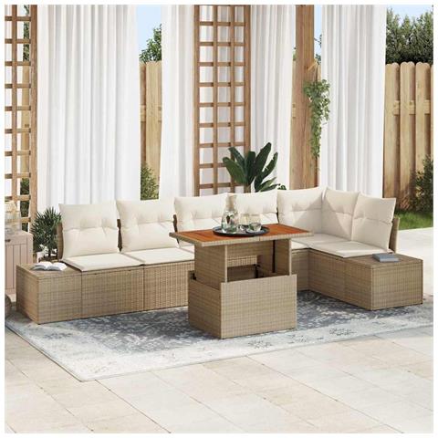 Set Divano da Giardino 7 pcs Beige Poly Rattan - Foto 2