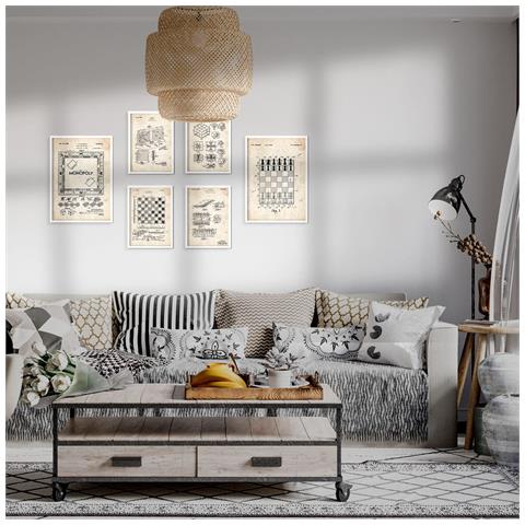 Set Di 6 Stampe Poster Con Brevetti Di Giochi Da Tavolo Poster Con Immagini Di Brevetti Retrò Design D'interni In Stile Vintage A3 & A4 Cornice Nera - Foto 2