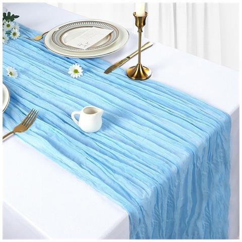 Runner Da Tavolo In Poliestere Con Tessuto Arricciato - 90cm X 300cm - Decorazione Per Feste E Matrimoni Blue - Foto 1