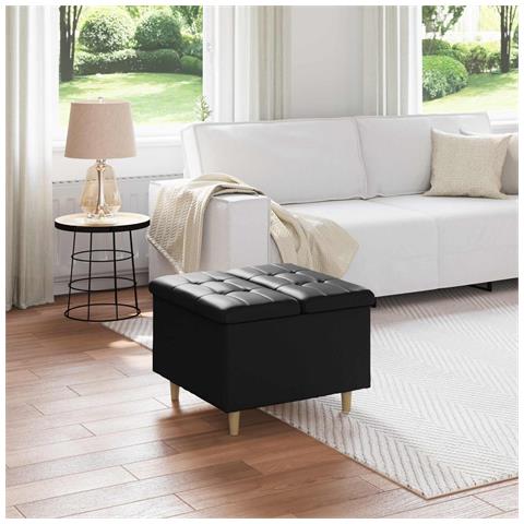 Pouf contenitore Nero 60 x 60 x 45 cm Pelle sintetica - Foto 2