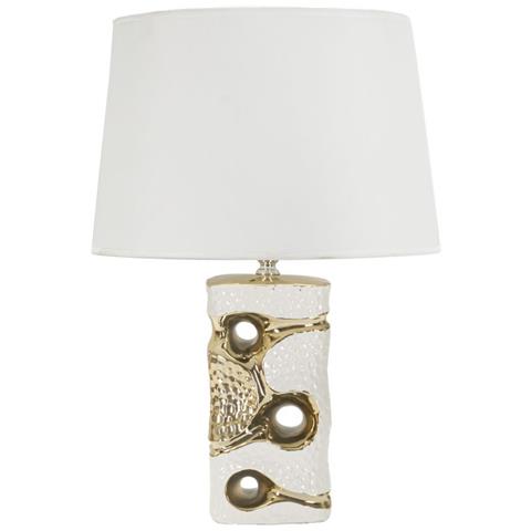 Lampada Da Tavolo Florida Bianca E Oro In Ceramica Ø30×43,5 Cm - Foto 1