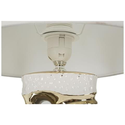 Lampada Da Tavolo Florida Bianca E Oro In Ceramica Ø30×43,5 Cm - Foto 2