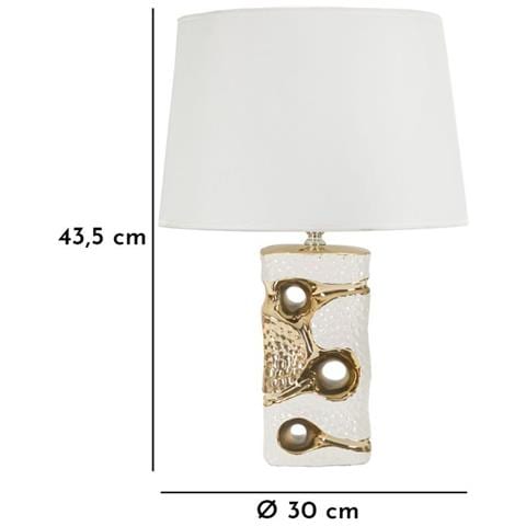 Lampada Da Tavolo Florida Bianca E Oro In Ceramica Ø30×43,5 Cm - Foto 6