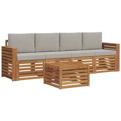 Set divani con cuscino 5 pcs Grigio Naturale e Chiaro - Foto 1