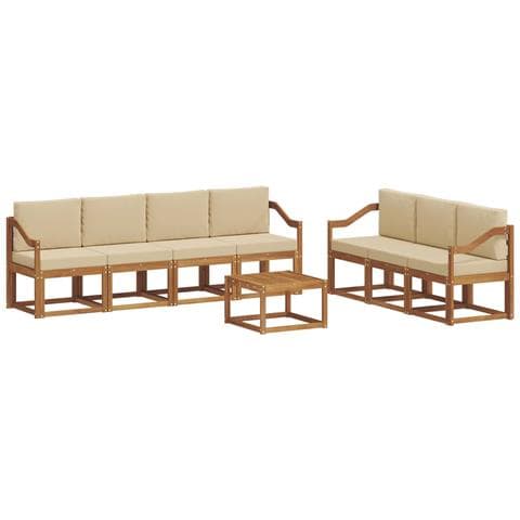 Set di divani da esterno con cuscino 8 pcs Naturale e Beige - Foto 1
